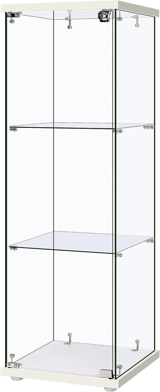 3 Layers 15.7''W X 15.7''D X 47.2''H Glass Display Cabinet Countertop Showcase with Lock, 5Mm Tempered Glass 25Mm MDF Base