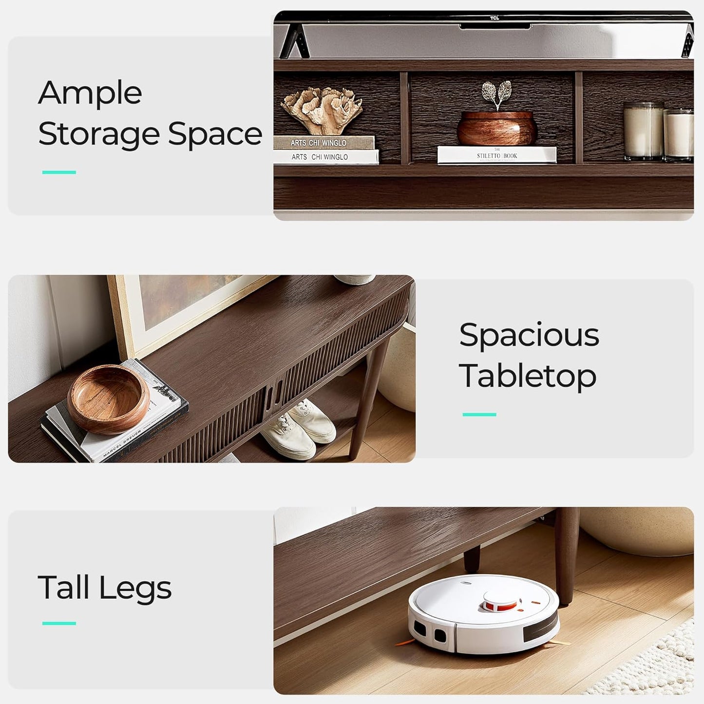 Fluted Console Table with Storage, Entryway Table Wood Entrance Tables for Front Door, behind Couch Sofa Table with Shelves, Foyer Tables for Hallways, Living Room Vintage Furniture, Walnut