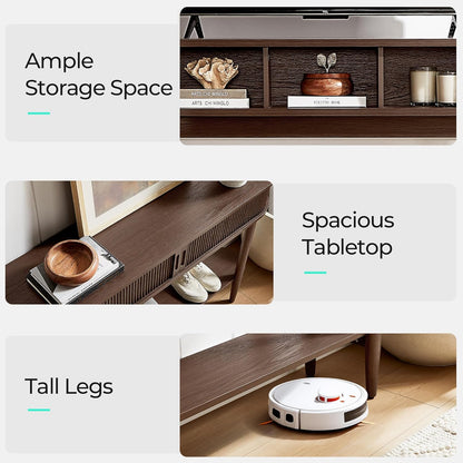 Fluted Console Table with Storage, Entryway Table Wood Entrance Tables for Front Door, behind Couch Sofa Table with Shelves, Foyer Tables for Hallways, Living Room Vintage Furniture, Walnut