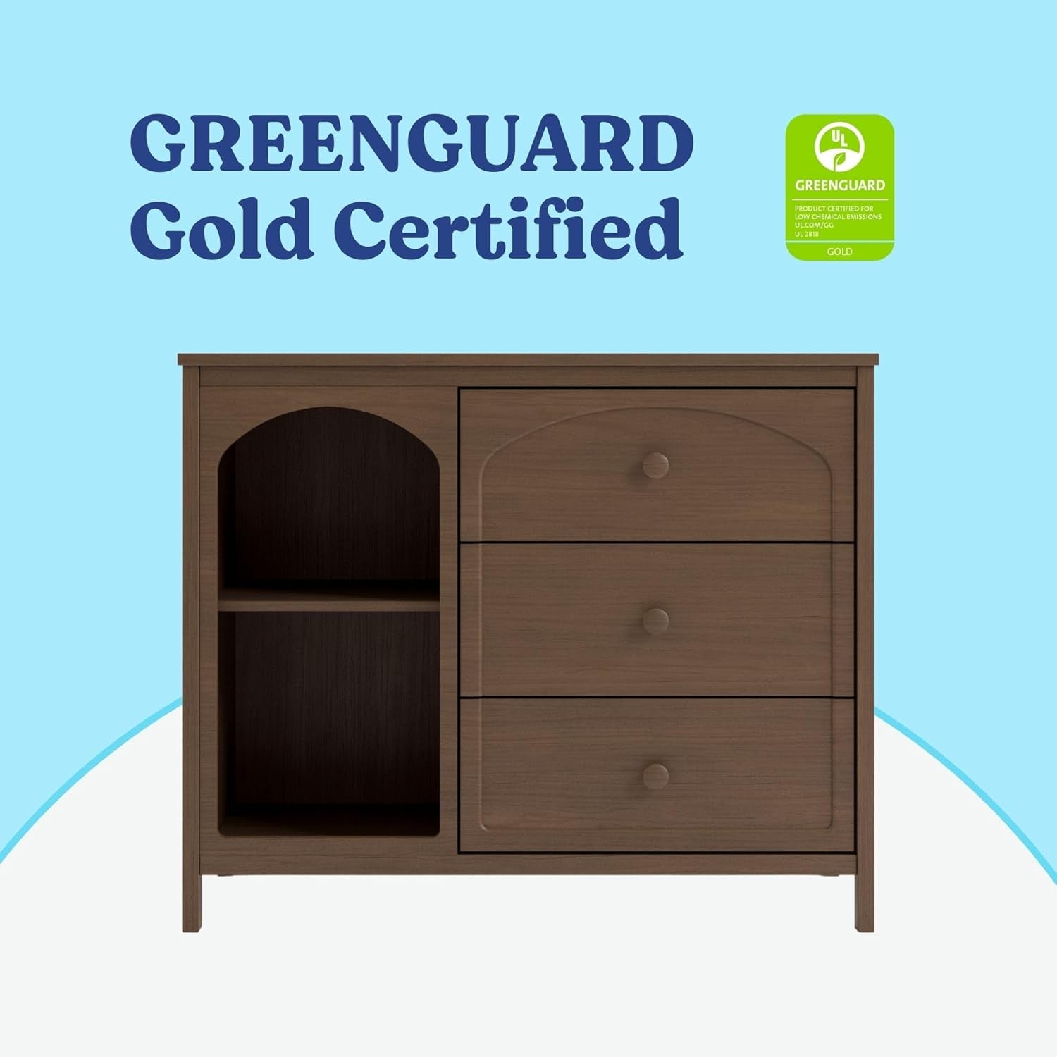 Olivia 3 Drawer Combo Dresser (Hazelnut) – GREENGUARD Gold Certified Baby Dresser, Kids Bedroom Storage Organizer, Interlocking Drawer System, Anti-Tip Kit Included