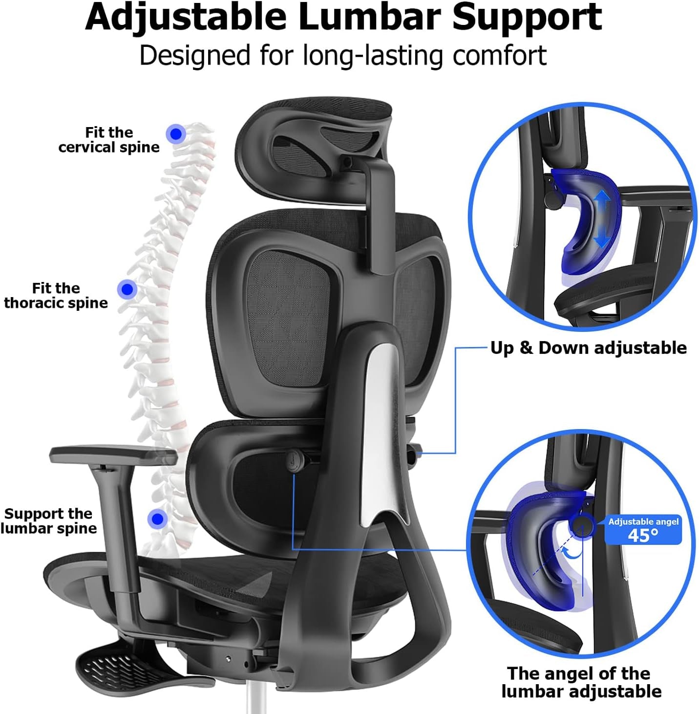 Ergonomic Mesh Office Chair with 3D Adjustable Armrest,Plastic Frame High Back Desk Computer Chair Ergo3D Ergonomic Office Chair with Wheels for Home & Office Black