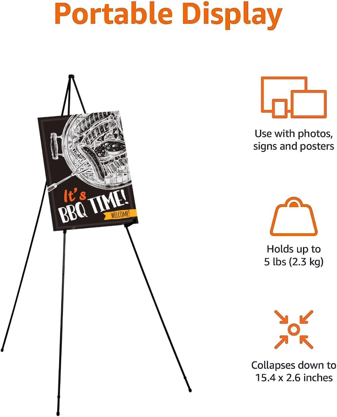 Easel Display Stand, Instant Floor Poster, Lightweight, Collapsible and Portable with Tripod Base, Black Steel (Supports 5 Pounds)