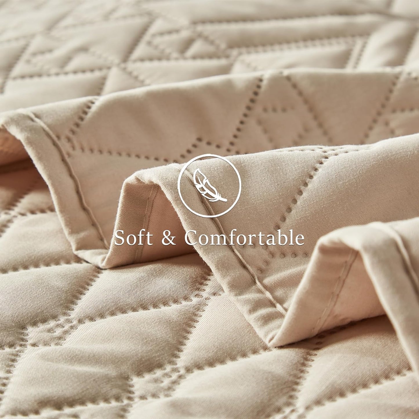 King/Cal King Size Quilt Bedding Set,Beige Lightweight Microfiber Soft Bedspread,Modern Style Geometric Pattern Coverlet Set for All Seasons,3 Piece(1 Quilt,2 Pillow Shams)