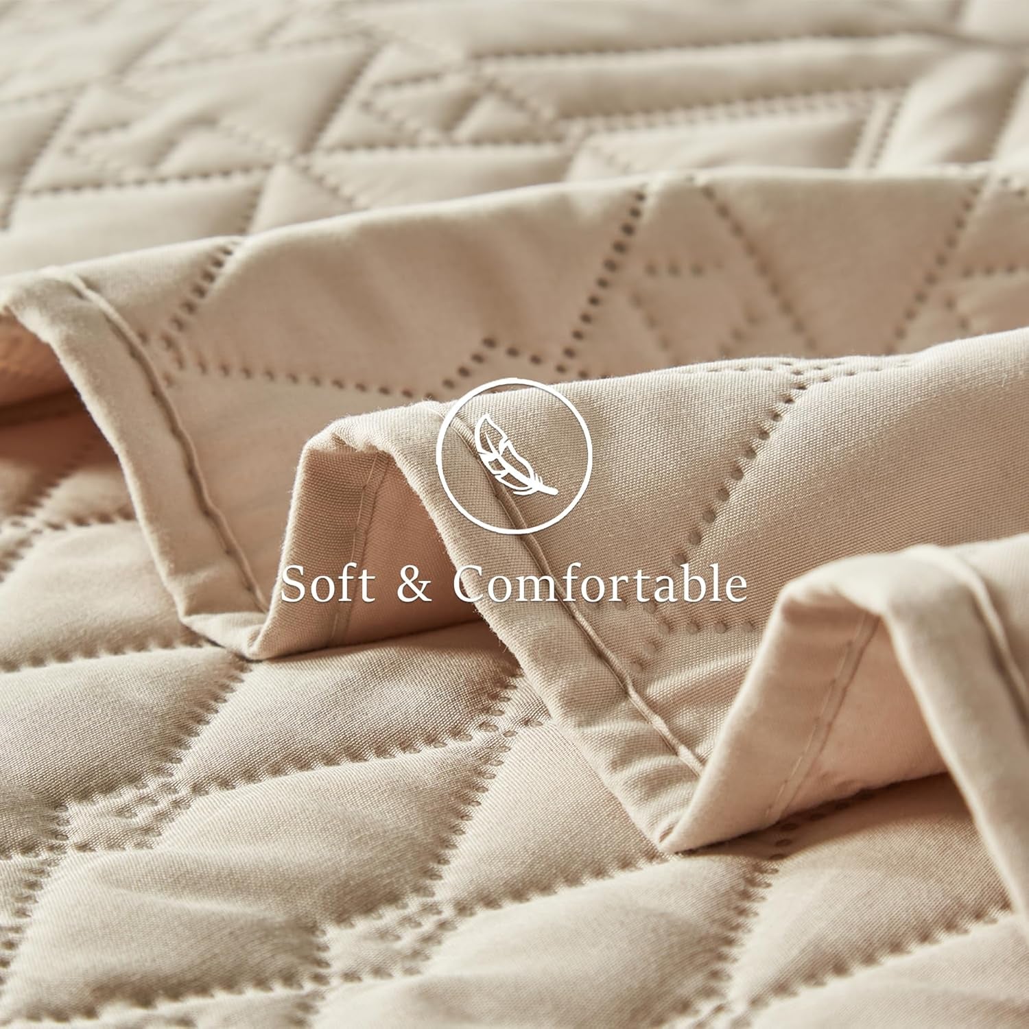 King/Cal King Size Quilt Bedding Set,Beige Lightweight Microfiber Soft Bedspread,Modern Style Geometric Pattern Coverlet Set for All Seasons,3 Piece(1 Quilt,2 Pillow Shams)