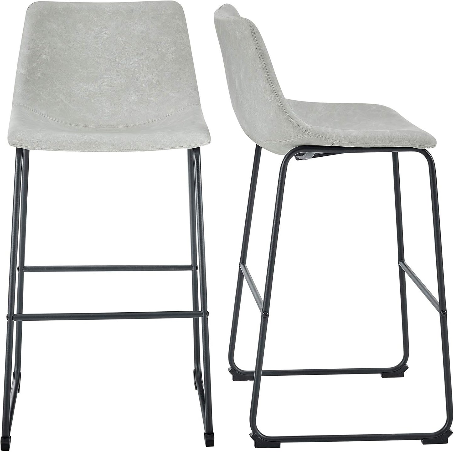 Douglas Urban Industrial Faux Leather Armless Bar Chairs, Set of 2, Grey