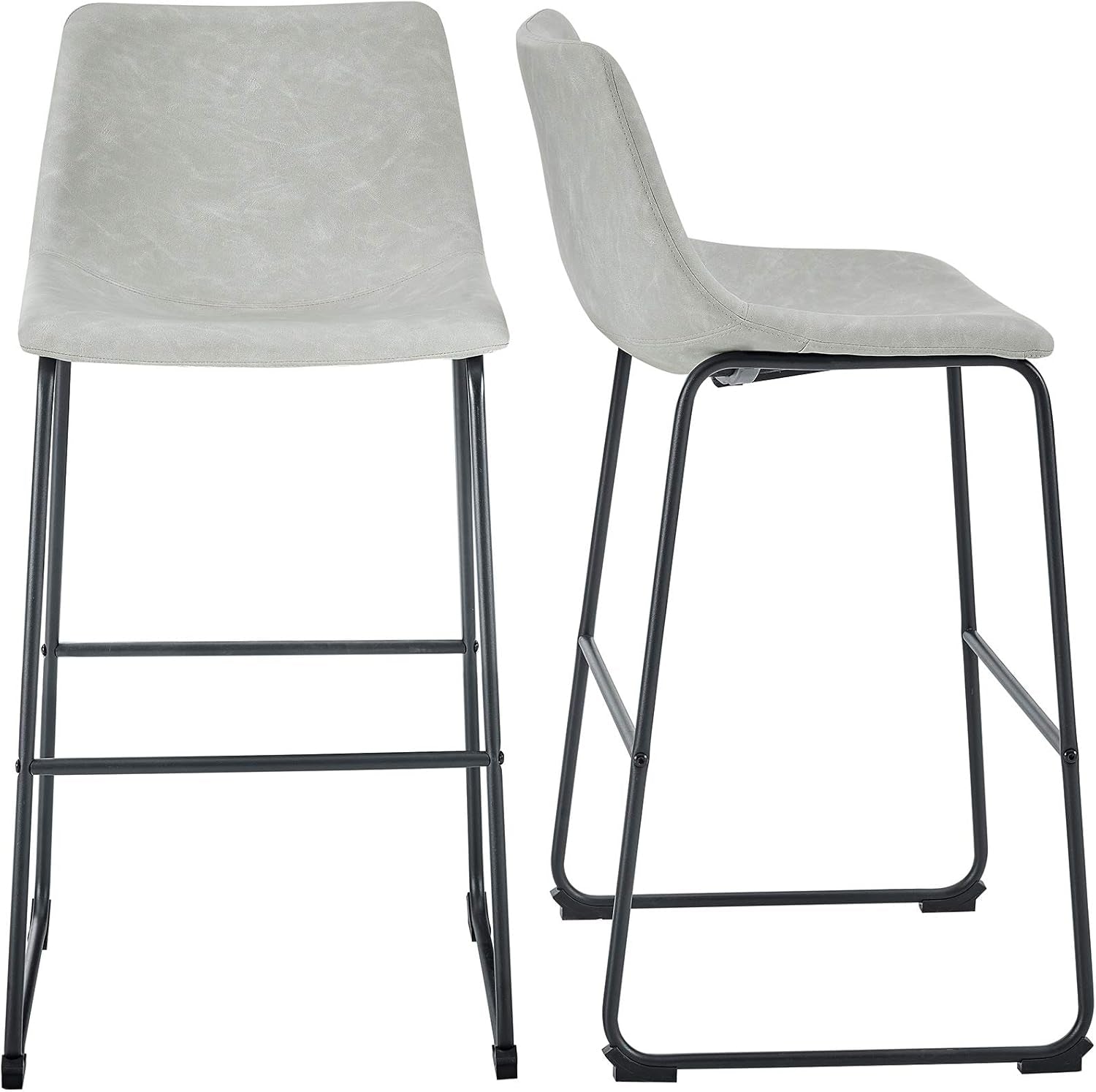 Douglas Urban Industrial Faux Leather Armless Bar Chairs, Set of 2, Grey