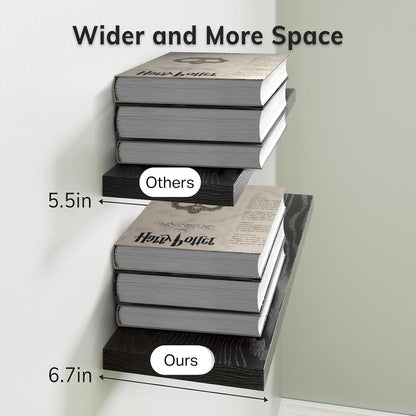 Floating Shelves for Wall, Wall Mounted Rustic Wood Shelves for Bathroom, Bedroom, Living Room, Kitchen, Hanging Shelf for Books/Storage/Room Decor with 22Lbs Capacity (Black, Set of 3, 15.7In)