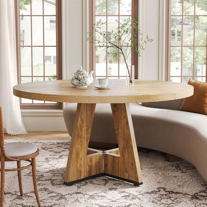 round Dining Table for 4-6 People, 47 Inches Dining Room Table with Wooden Pedestal Base, Circle Kitchen Tables for Dining Room, Kitchen, Living Room, Oak
