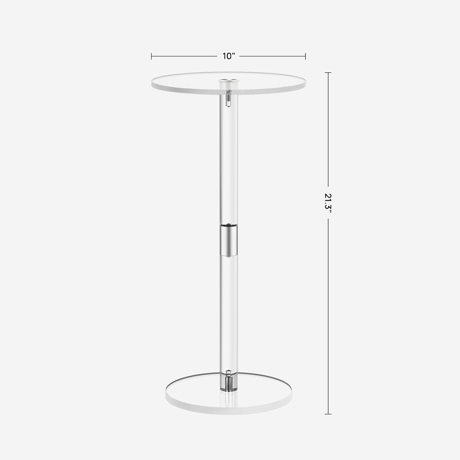 Acrylic Drink Table for Small Spaces, 10" L X 10" W X 21.3" H, Drink Side/End Table for Living Room, Round, Easy Assembly, Clear