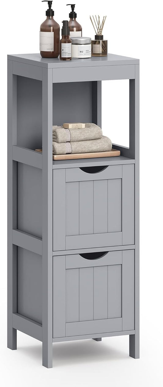 Bathroom Floor Cabinet, Bathroom Storage Organizer Rack Stand, Multifunctional Corner Unit, 2 Drawers, 35 Inches in Height, Dove Gray UBBC042G02