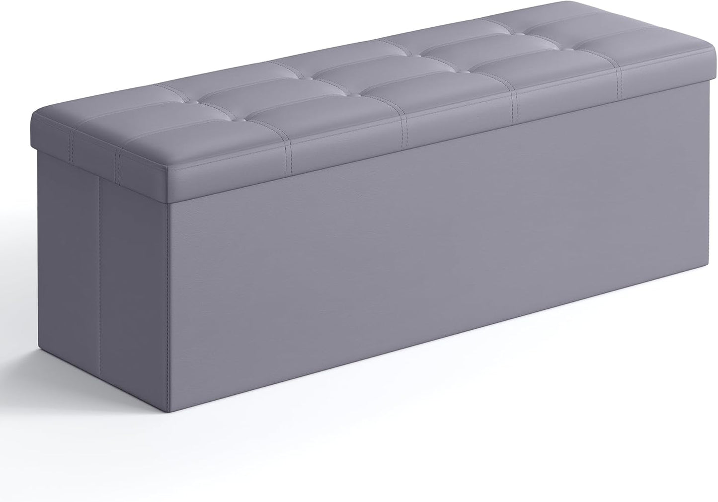 MAZIE Collection - 43 Inches Folding Storage Ottoman Bench, Ottoman with Storage, Foot Rest Stool, Load 660 Lb, for Living Room, Synthetic Leather, Black ULSF701