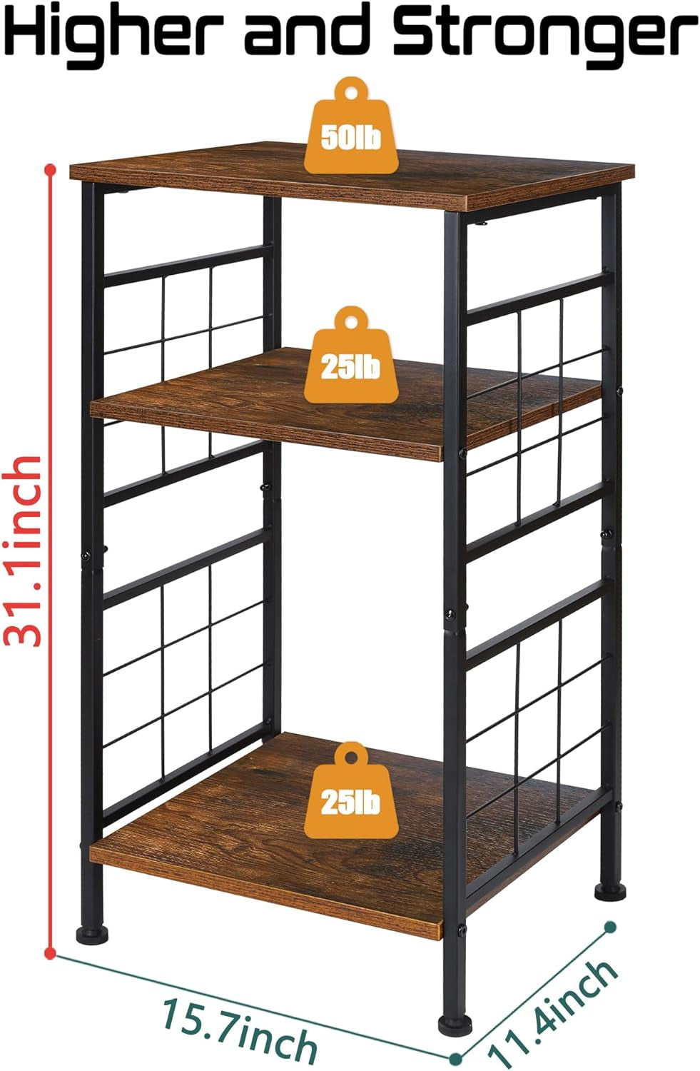3-Tier Tall End Table, Narrow Night Stand with #-Design Sturdy Frame, Small Bed Side Table for Small Space in Living Room,Bedroom,Office,Bathroom(Brown)