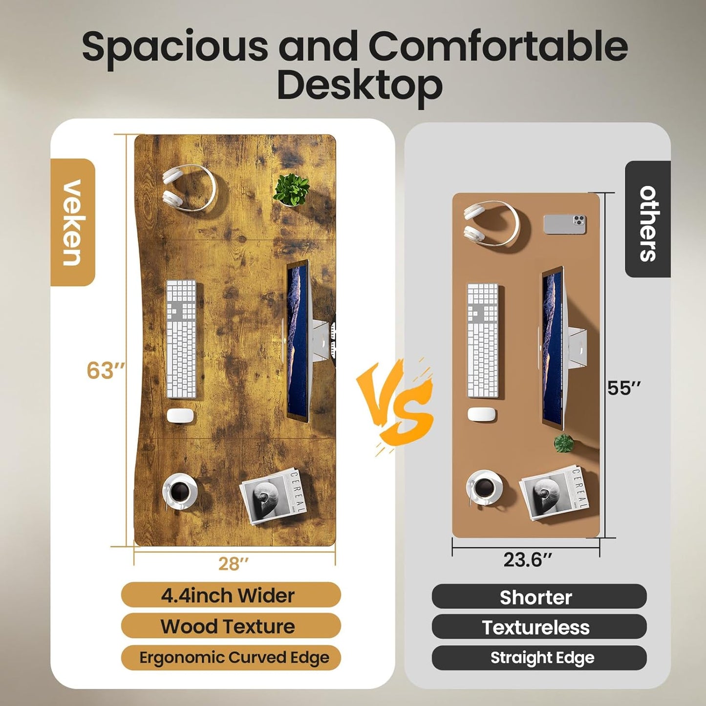 63 X 28 Inch Electric Standing Desk, Sit to Stand Up, Work Home Office Computer Table for Study, Walking Pad, Writing, and Games, Wooden Desktop Desks, Brown