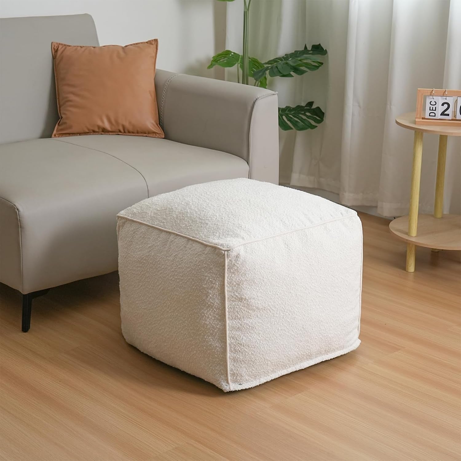 Pouf Ottoman Stuffed Modern Foam Filled Foot Rest Poufs for Living Room Chair Decorative 20 X 15 Inches Boho Relax Stool Floor Poufs Foot Rest for Living Room,Beige