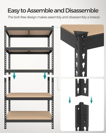 5-Tier Storage Shelves, Load 2310 Lb, Set of 2 Garage Storage, Boltless Assembly, Adjustable Shelving Unit, 17.7 X 35.4 X 70.9 Inches, for Study Shed Basement, Black UGLR450B02