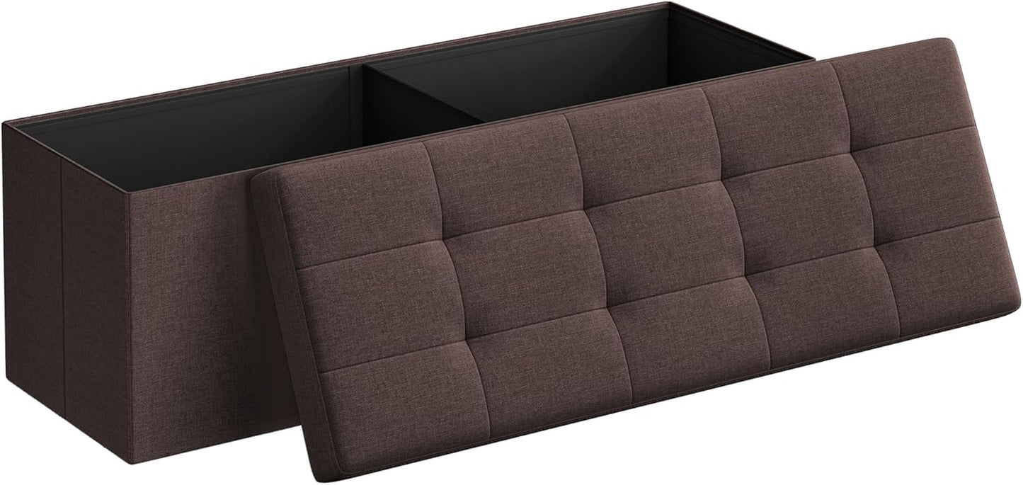 MAZIE Collection - 43 Inches Folding Storage Ottoman Bench, Ottoman Foot Rest, End of Bed Bench, Storage Chest, Load 660 Lb, for Living Room, Bedroom, Entryway, Dark Gray ULSF77K
