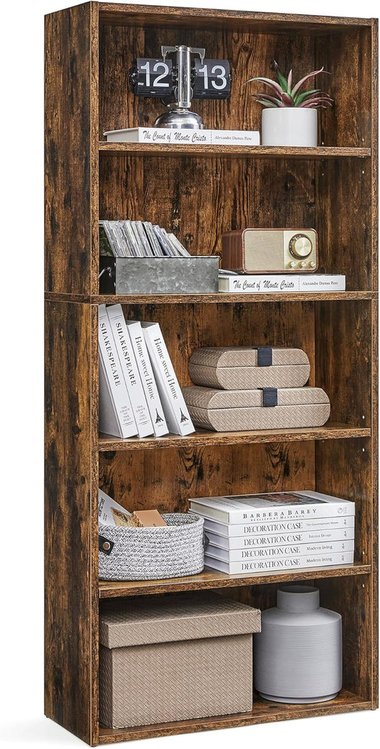CUSTOS Collection - Bookshelf, 5-Tier Bookcase, Book Shelf, Open Storage Shelf, 9.4 X 23.6 X 52.8 Inches, for Living Room, Home Office, Dinning Room, Rustic Brown ULBC165X01