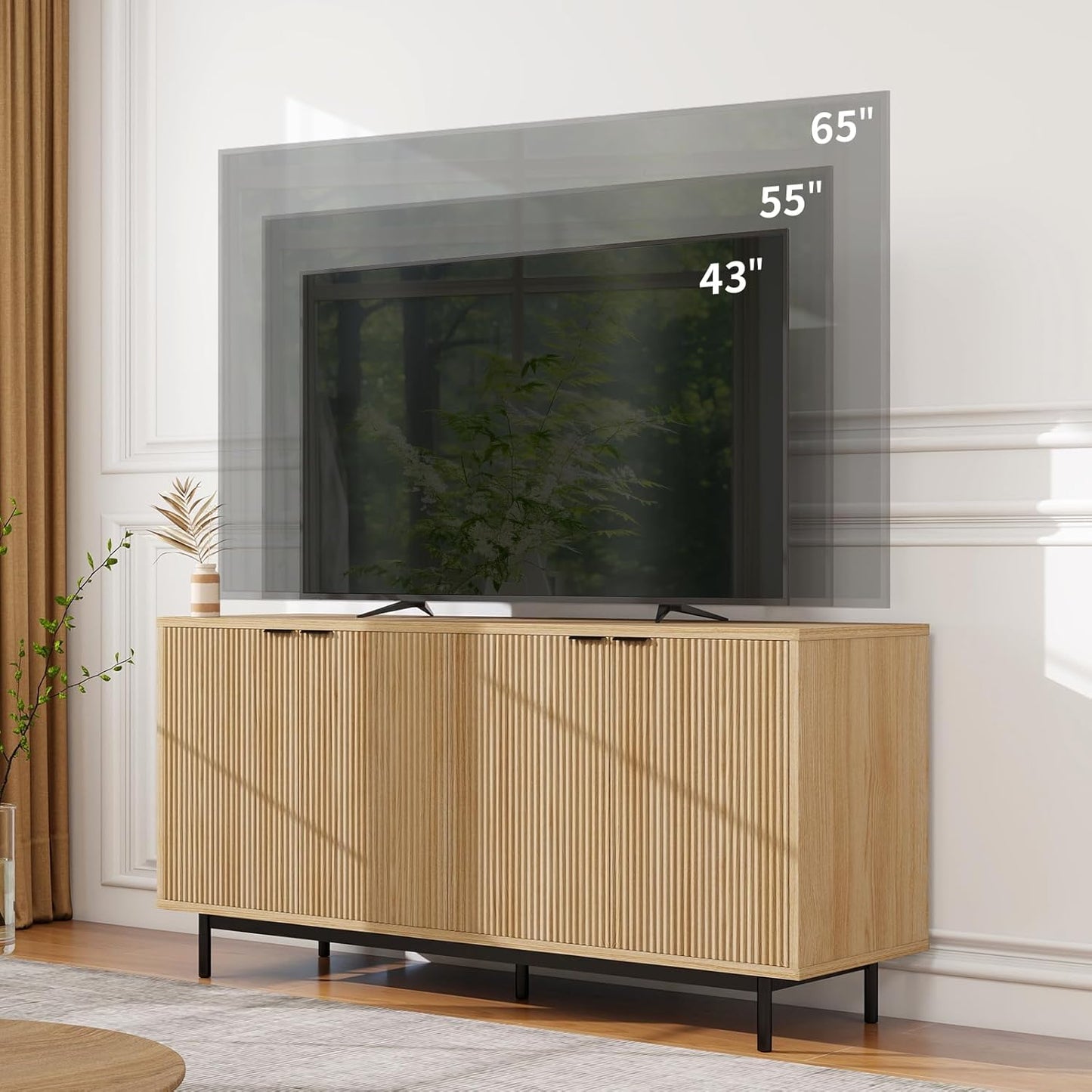 Modern TV Stand for 65 Inch Tv,Entertainment Center with Storage Cabinets and Adjustable Shelves, Media Console Table, Wood Television Furniture for Living Room, Bedroom, Natural Wood