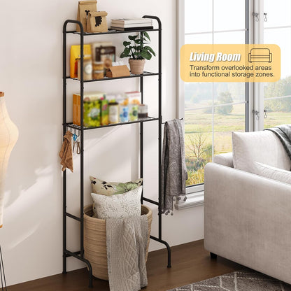 Over the Toilet Storage,3-Tier Heavy Duty Metal Bathroom Organizer, Freestanding Space Saver with Wide Shelves for Towels & Toilet Paper (Black)