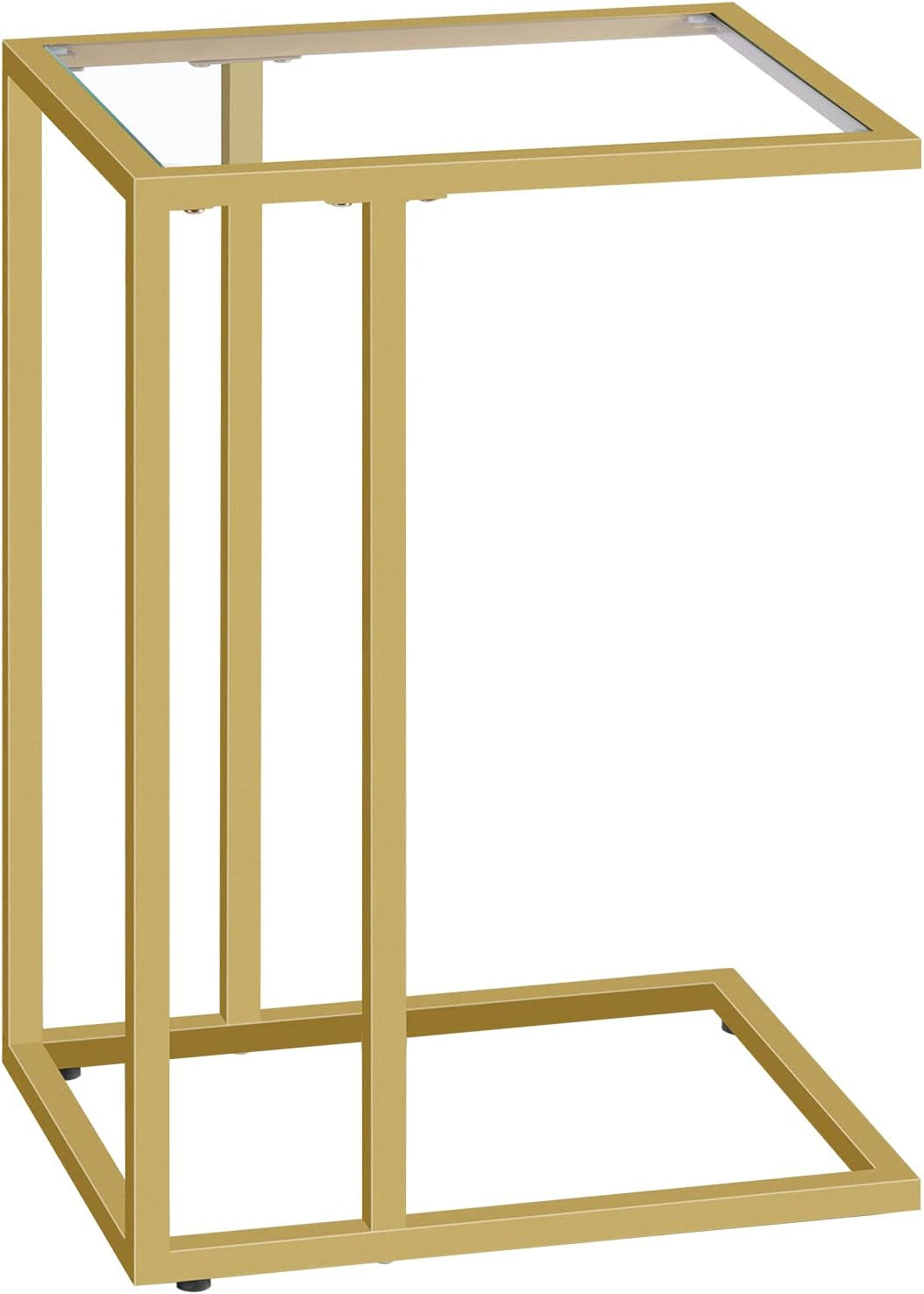 C Shaped End Table, Tempered Glass Snack Side Table with Metal Frame, TV Tray Table for Small Space, Sofa Couch and Bed, Modern Style, Gold GD03SF01G1