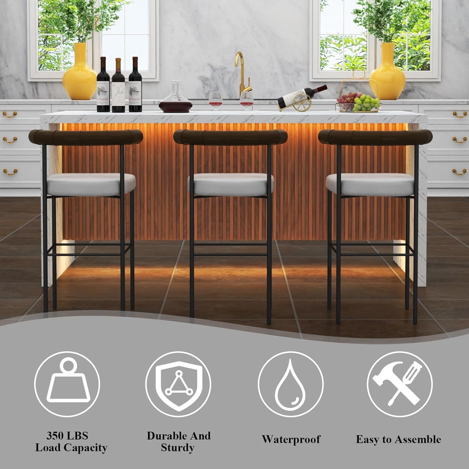 71" Large Imitation Marble Dining Table for 6-8 People(Patent Pending), Island Table with LED Lights, Mordern Marble Stripes Kitchen Dining Table with Grille Design for Dining Room,Living Room,White