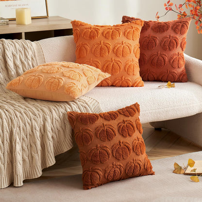Fall Throw Pillow Covers 20X20 Set of 2 Autumn Decorations Rust Pumpkin Accent Pillowcase for Outdoor Porch Sofa Couch Bed Living Room Plush Faux Fur Halloween Farmhouse Home Decor