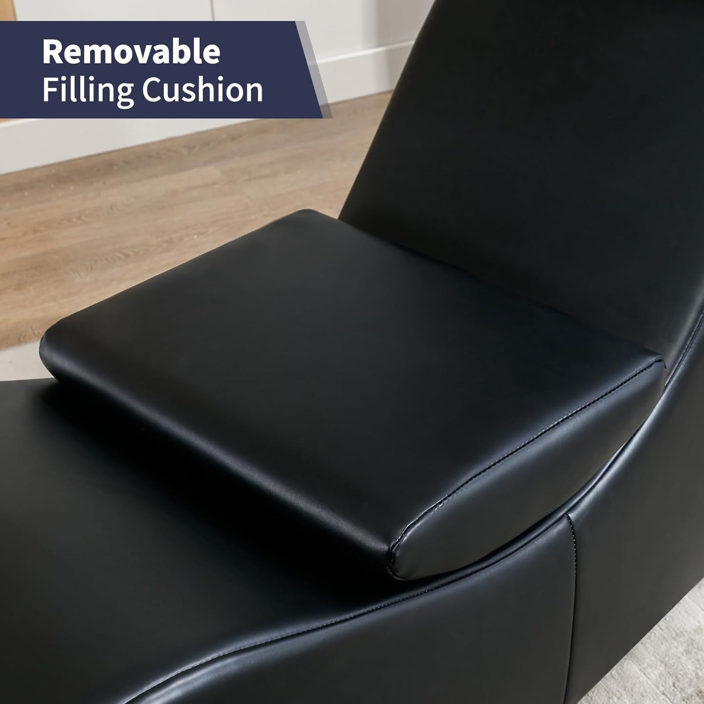 Modern Curved Chaise Lounge Chair for Stretching and Relaxation, Faux Leather Yoga Chair with Adjustable Cushion, Black