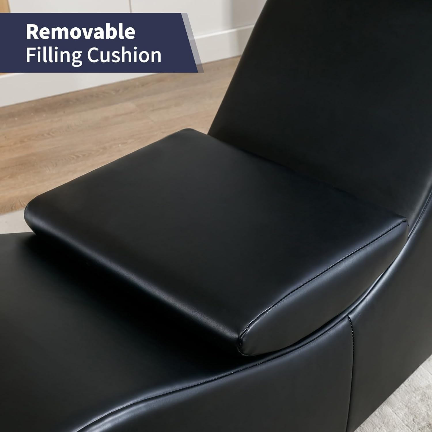 Modern Curved Chaise Lounge Chair for Stretching and Relaxation, Faux Leather Yoga Chair with Adjustable Cushion, Black