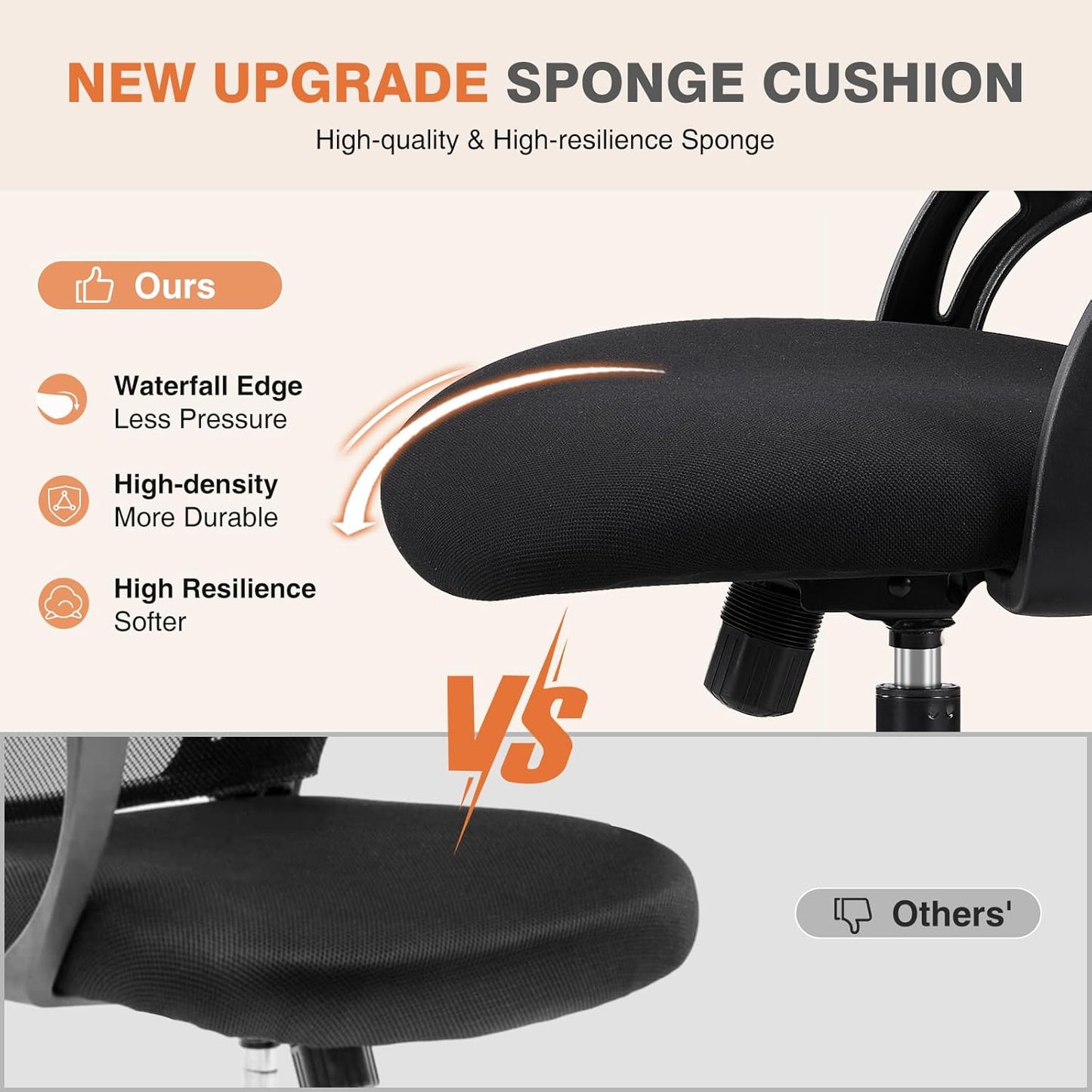 Office Computer Desk Chair, Ergonomic High-Back Mesh Rolling Work Chairs with Wheels and Adjustable Headrests, Comfortable Lumbar Support, Comfy Flip-Up Arms for Home, Bedroom, Study,Black