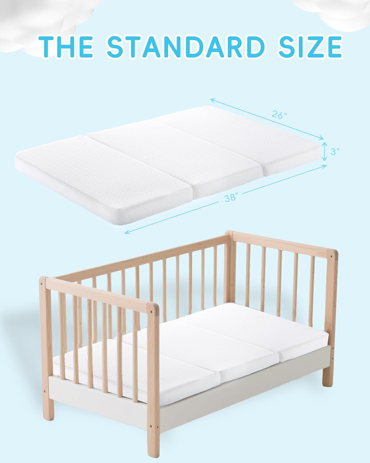 Pack and Play Mattress 38"X26", Tri-Fold Portable Pack N Play Mattresses for Playpens, Dual-Layer Crib Mattress with Waterproof Washable Breathable Cover for Infants and Toddlers