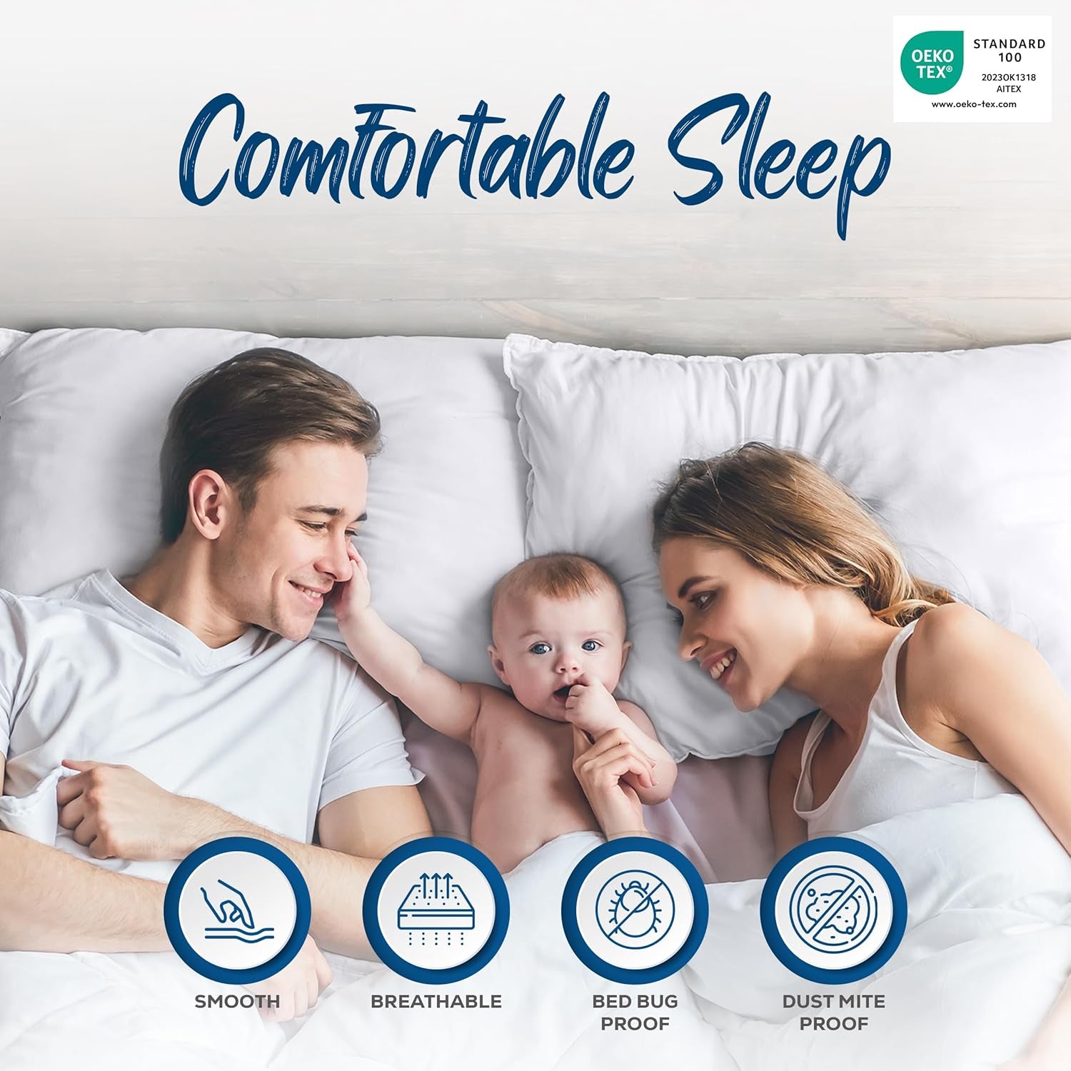 Set of 4 Waterproof Pillow Protectors with Zipper Queen Size (White), Ultra Soft Pillow Covers, Bed Bug and Dust Mite Proof Pillow Encasements, Moisture Wicking Pillow Cases