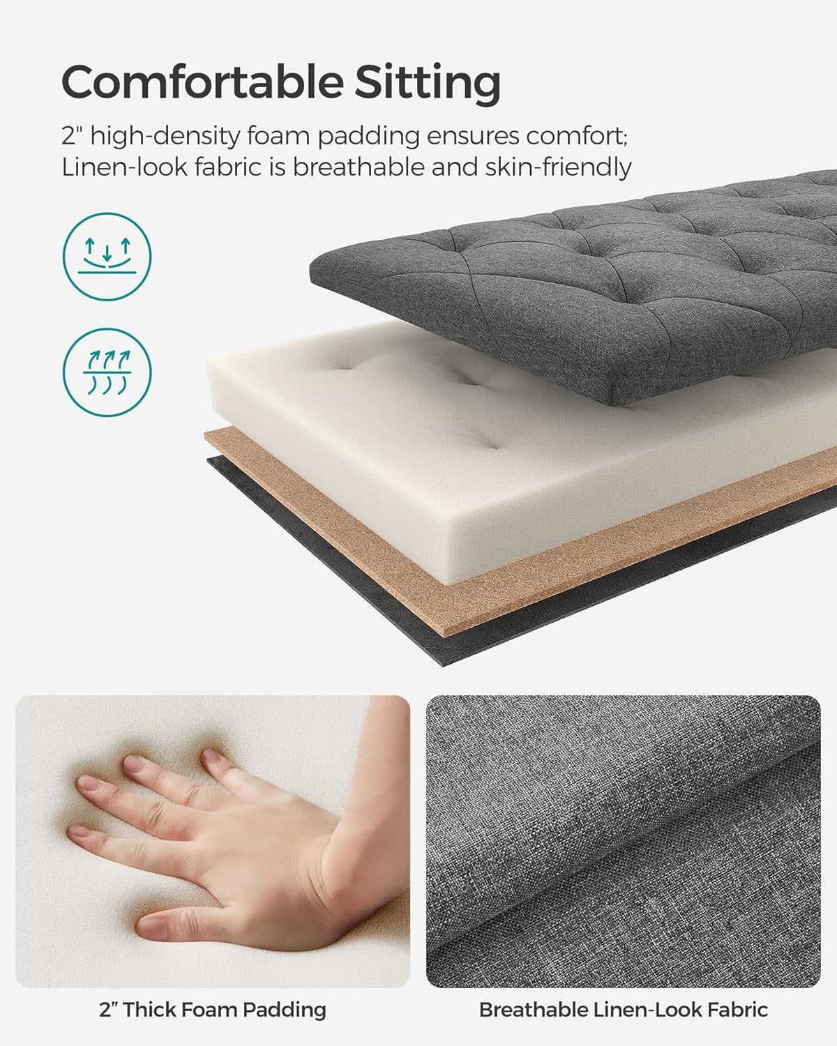 Storage Ottoman Bench, Foot Rest with Legs, 15.7 X 43.3 X 15.7 Inches, End of Bed Bench, Storage Chest, Load up to 660 Lb, for Living Room, Bedroom, Entryway, Dark Gray ULSF088G01