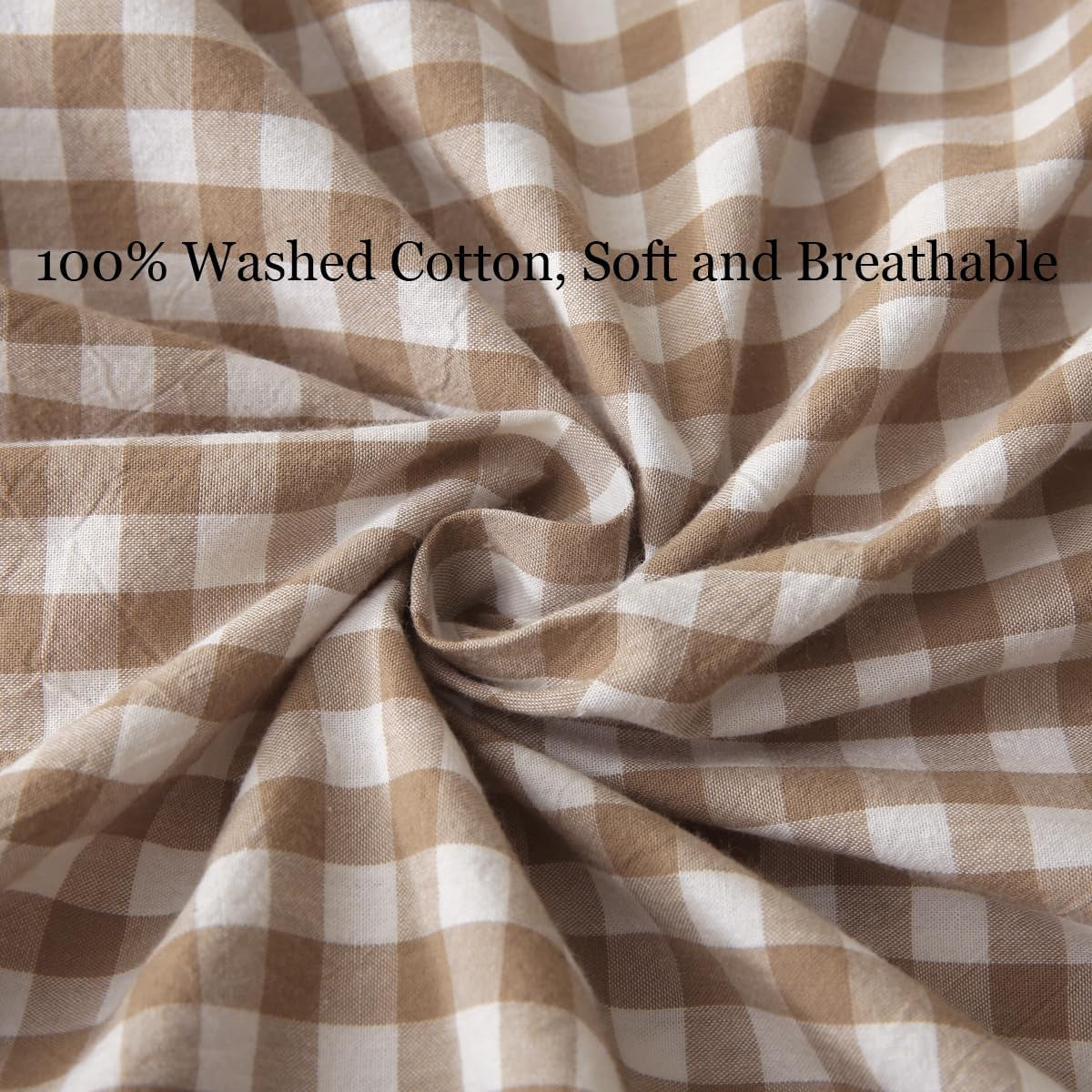 2 Pack Taupe/White Plaid Ruffle Throw Pillow Covers Farmhouse Checkered Chic Washed Cotton Pillowcases Gingham Pillow Shams for Bed, Sofa, Living Room-20"X20"