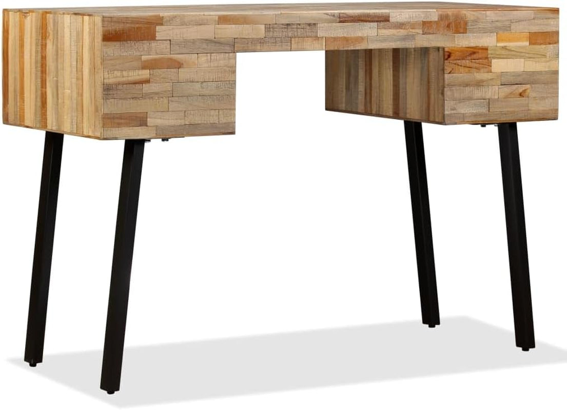 Reclaimed Wood Writing Desk, 43.3 Inch Teak & Steel Computer Table, Modern Home Office Study Furniture with 4 Drawers, Lacquered Finish, 19.7" D X 29.9" H