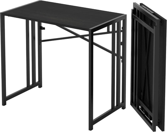 Narrow Folding Computer Desk 35 Inch, Writing Gaming Computer Desk for Small Spaces, No Assembly Required Small Office Table, Black