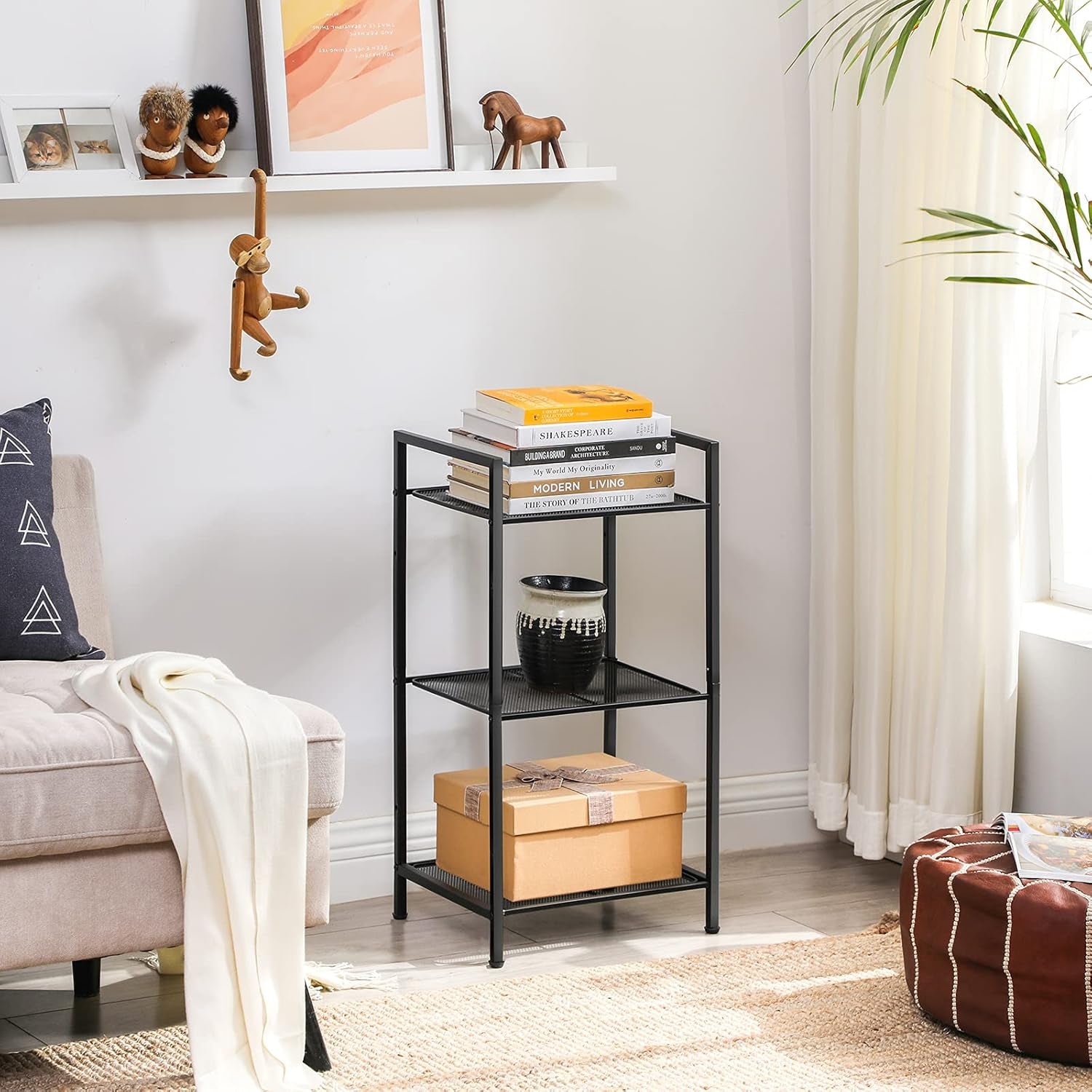 3-Tier Storage Rack, Bathroom Shelf, Extendable Plant Stand with Adjustable Shelf, for Bathroom, Living Room, Balcony, Kitchen, Black UBSC33BK