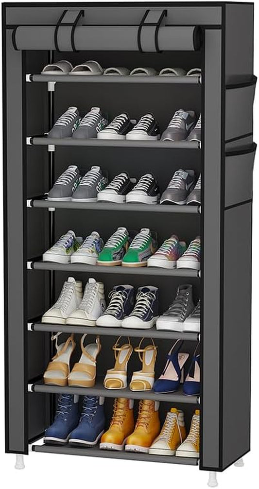 7 Tier Shoe Rack Organizer,Portable Shoe Shelf with Nonwoven Fabric Cover for Closet Hallway,Bedroom,Entryway,Grey