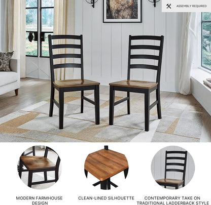 Signature Design by Ashley Wildenauer Dining Chairs Set of 2, Modern Ladderback Dining Chairs with Solid Wood Frame, Two-Tone Finish, Contoured Seat, Black/Brown