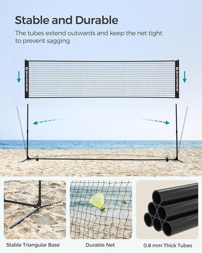 Badminton Net, Height Adjustable Volleyball Net, Pickleball Net for Junior Tennis, Kids, Indoor Outdoor Court, Foldable Nylon Net with Poles 10Ft/13Ft/16.5Ft Wide