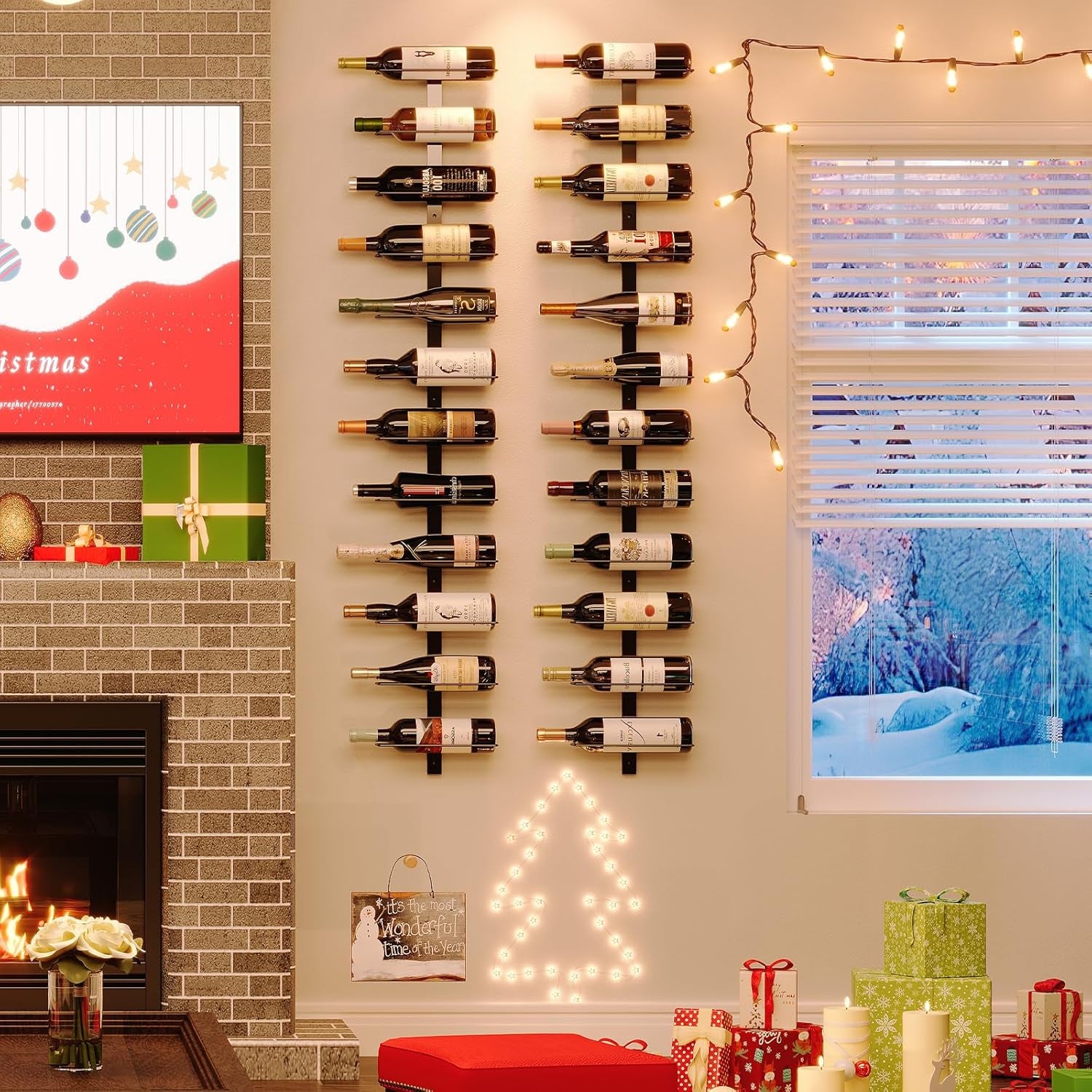 DIY 12 Bottles Wall Mounted Wine Rack, Detachable Wine Storage Organizer, Used Alone or a Set of 4, Wall Wine Display, for Kitchen, Dining Room, Bar, Wine Cellar