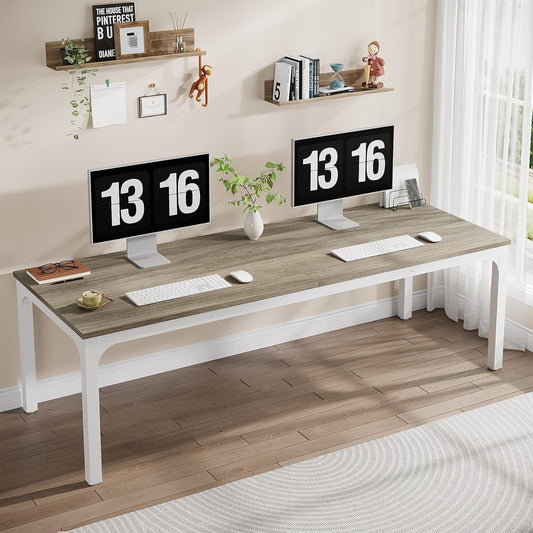 2-Person Home Office Desk, 78.7" Extra Long Computer Desk, Double Workstation for Home Office, Work Desk for Two People (Oak)