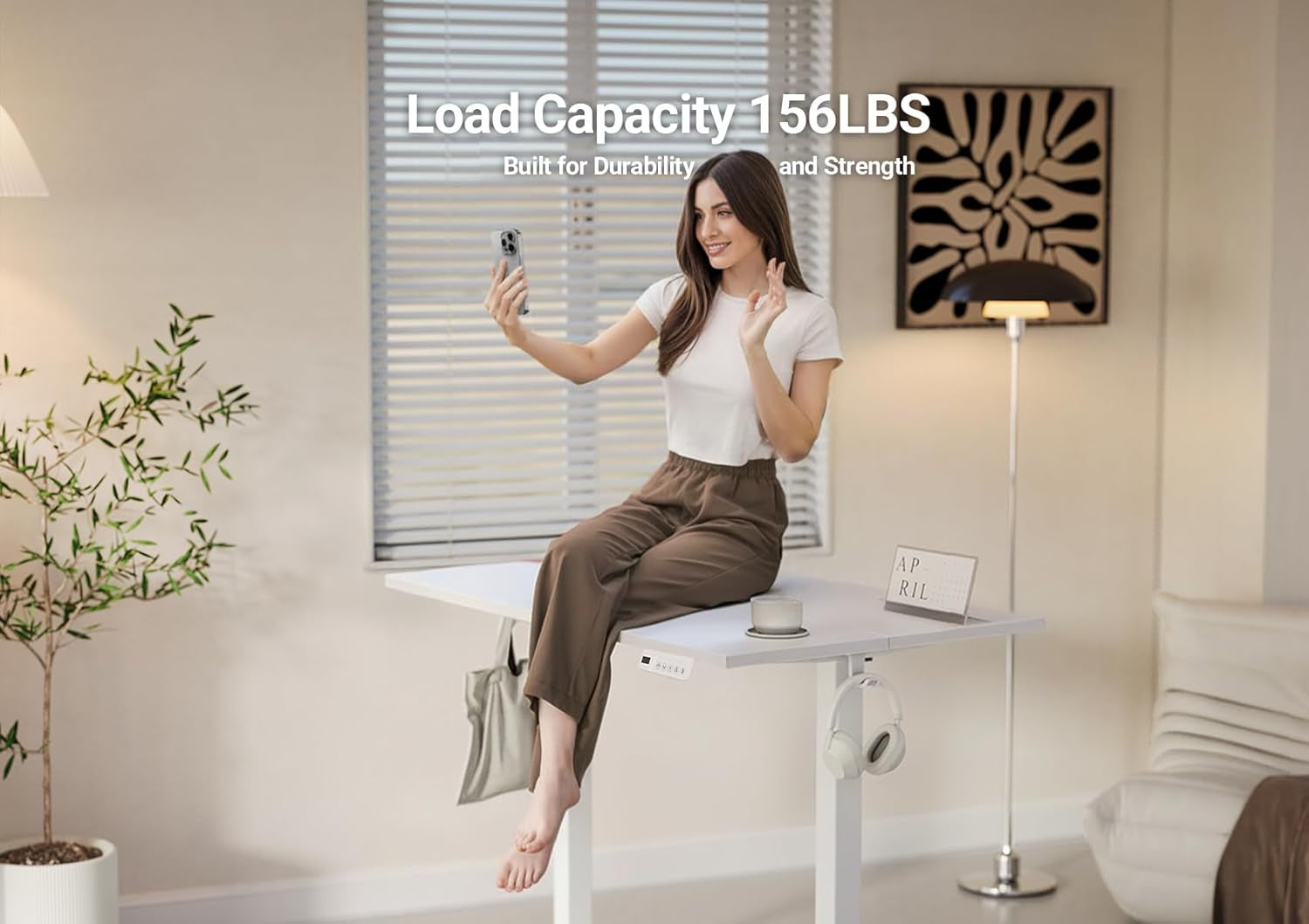 Electric Standing Desk Adjustable Height, 40 X 24 Inches Stand up Desk with Cable Management, Home Office Desks with Splice Board & White Frame, White Top
