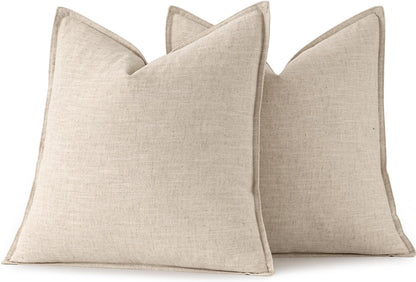 Decorative Linen Euro Sham Pillow Covers 24X24 Natural Beige ​Boho Farmhouse​ ​Neutral Couch Throw Pillows for Bed Pack of 2 Accent Modern Pillowcase Sofa Livingroom Home Decor