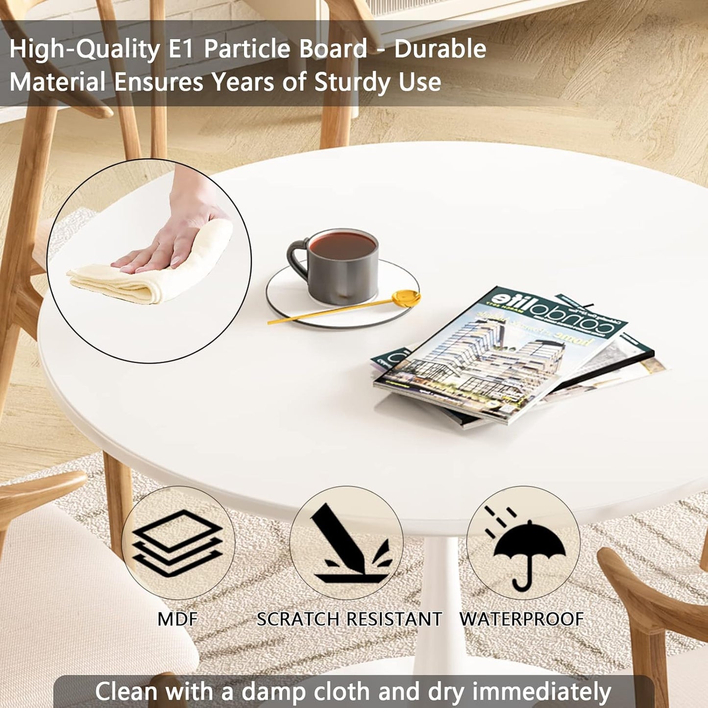 White round Dining Table, 31.5" Tulip Kitchen Dining Table for 2-4 People with MDF Table Top & Pedestal Base, Modern Minimalist Design