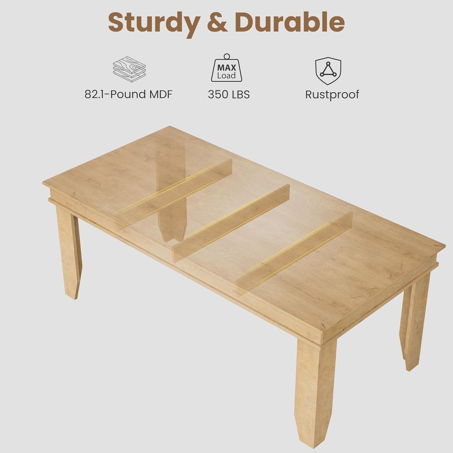 Farmhouse Dining Table for 6-8 People, 71 in Long Kitchen Tables with Wooden Sturdy Frame, 6 Ft Large Rectangular Dinner Table for Dining Room, Kitchen (Natural, 71" Non-Extendable)