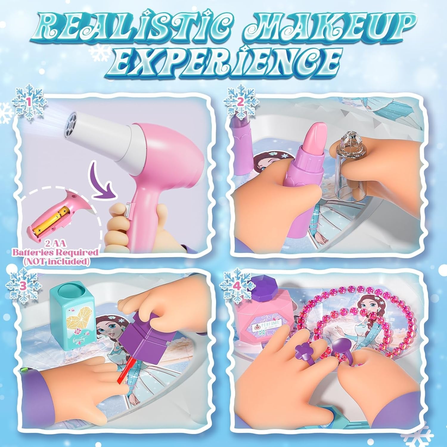 Kids Vanity Table and Chair Set, Girls Makeup Table with Mirror Stool Lights Music, Toddler Pretend Play Vanity Set for Princess Dress Up, Girl Toys Gifts for Age 3 4 5 Years Old