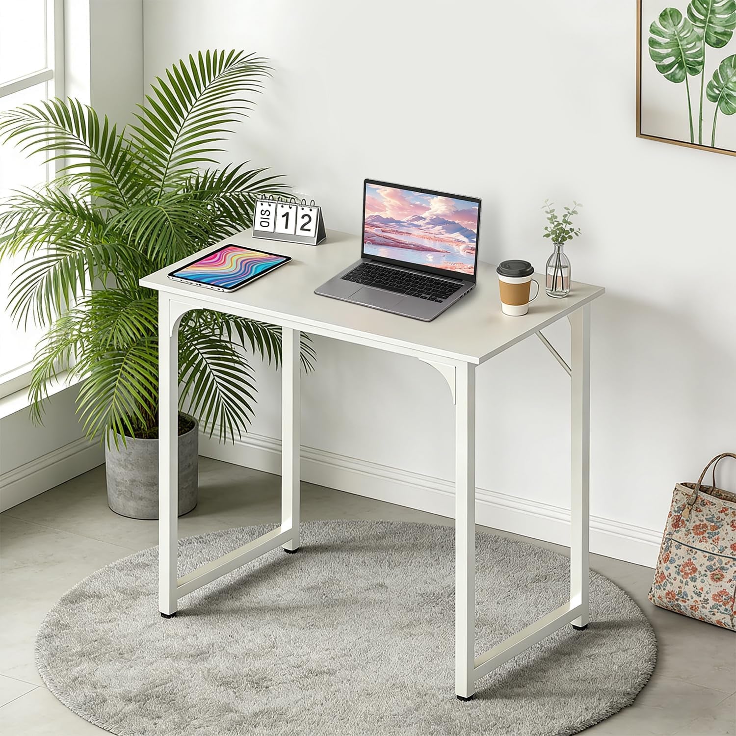 Computer Desk,Home Office Desk, Modern Simple Style for Home Office Study Writing (White, 32 Inch)