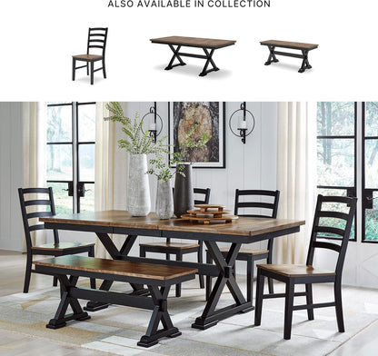 Signature Design by Ashley Wildenauer Dining Chairs Set of 2, Modern Ladderback Dining Chairs with Solid Wood Frame, Two-Tone Finish, Contoured Seat, Black/Brown