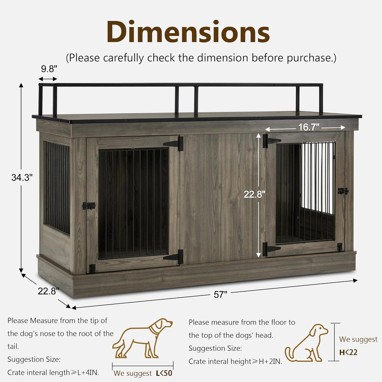 Large Dog Crate Furniture TV Stand, Wooden Pet Kennel with Double Doors, Indoor Furniture Style Dog House End Table, 1861 (White)