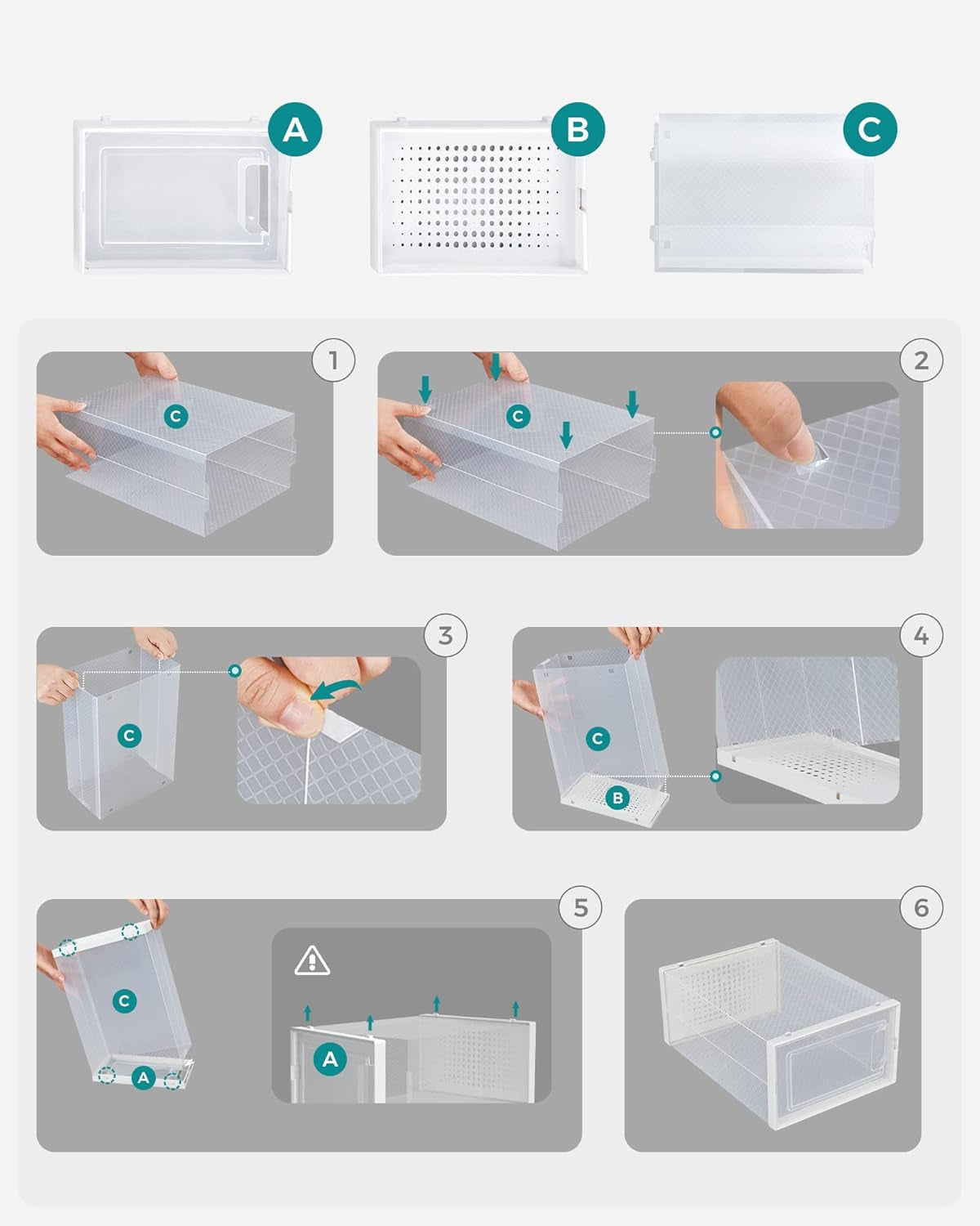- Shoe Boxes - Pack of 8 Foldable and Stackable Shoe Bins/Organizers, up to Size 44, Clear and White, LSP08SWT